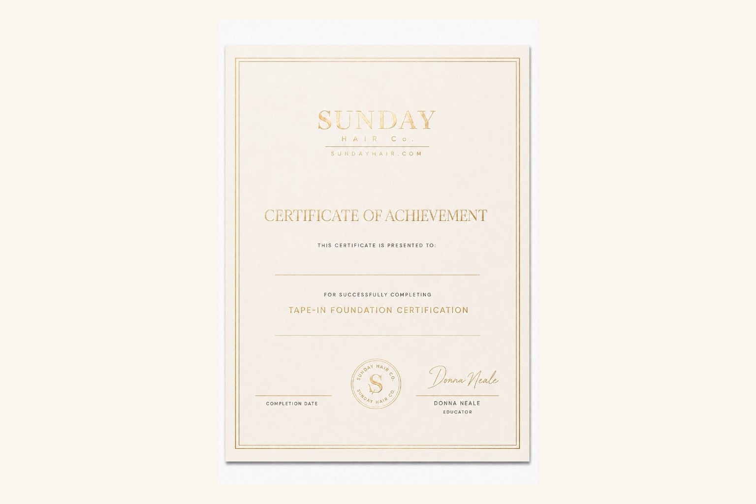 SUNDAY Certificate of Achievement