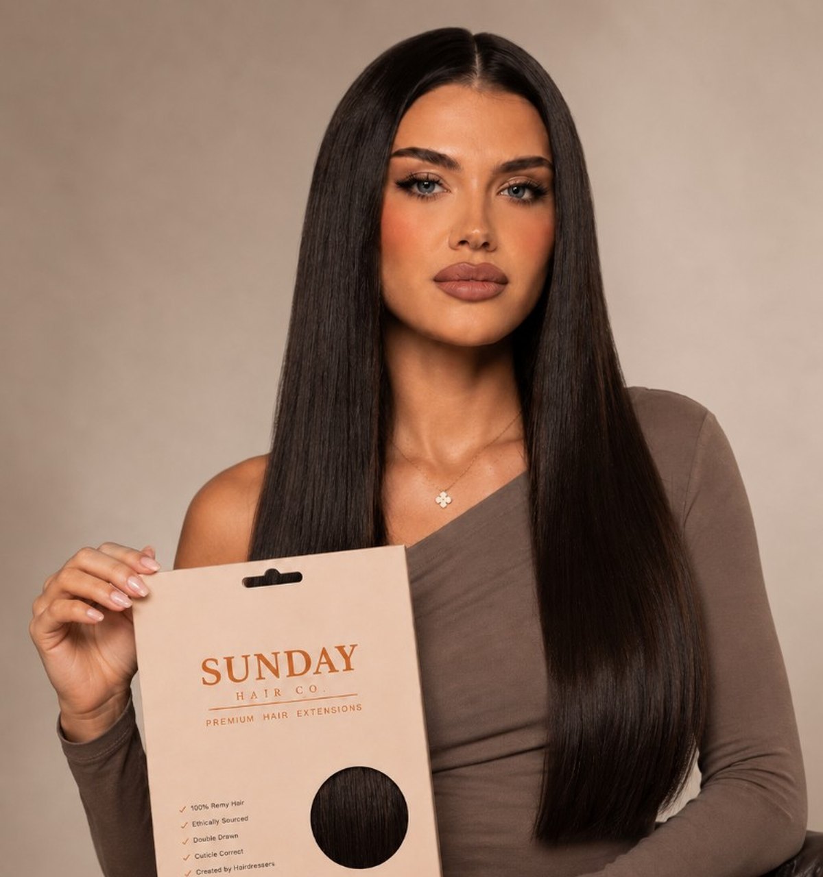 SUNDAY brunette Remy model with packaging