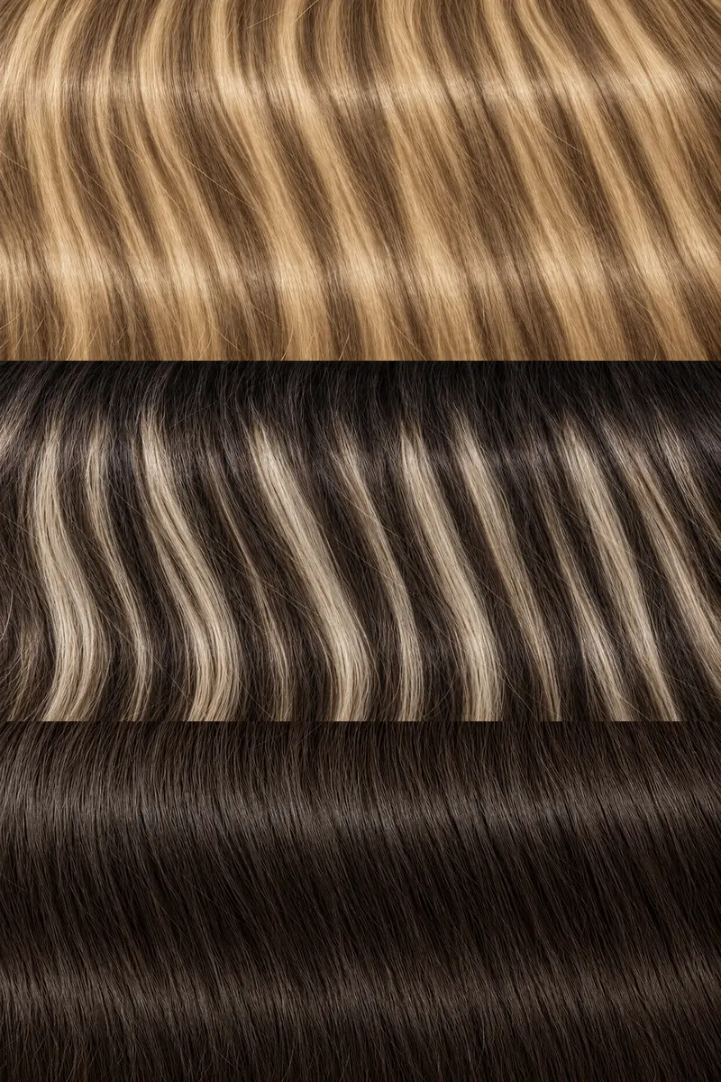 Invisible Tape wefts in SUNDAY shades — straight Remy with root-injection tabs