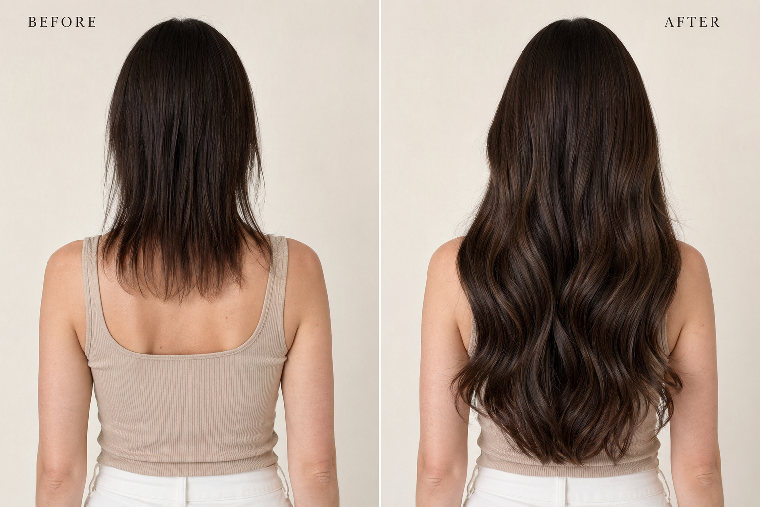 Before and after brunette hair extensions
