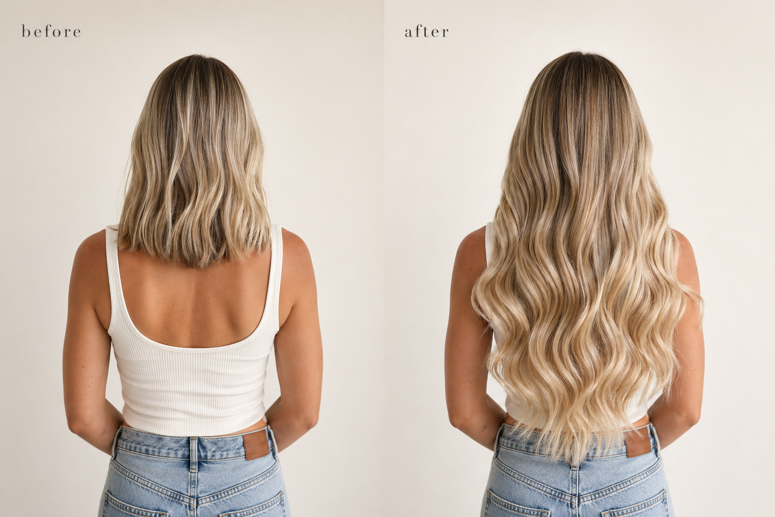 Before and after balayage hair extensions